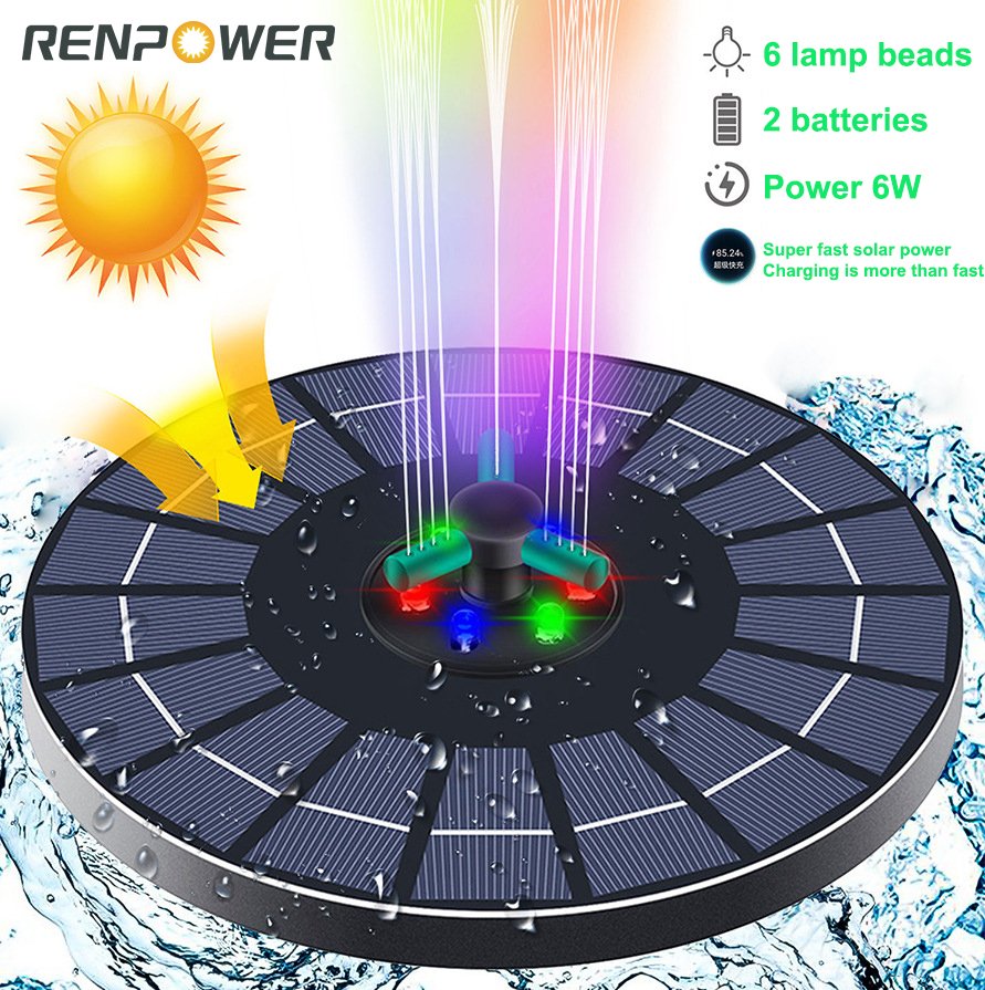 Solar Fountain med farvede lys 4W6W roterende dyse kan opbevare elektricitet til haven landskabsarkitektur flydende vandpumpe springvand